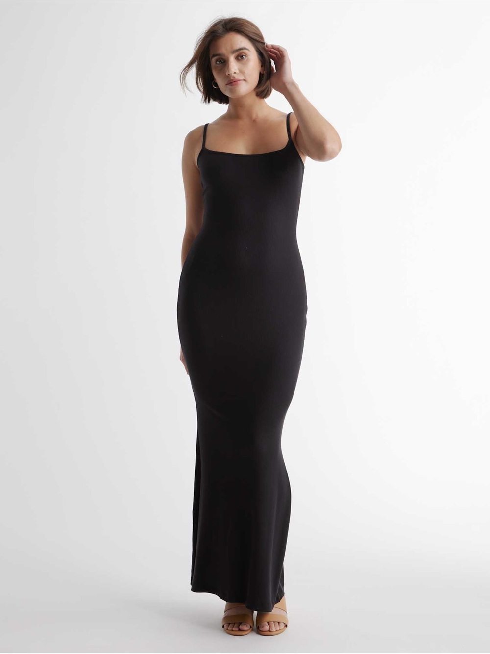 Quince Black Slim Maxi Slip Dress